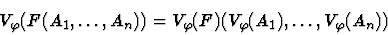 \begin{displaymath}V_\varphi(F(A_1,\ldots,A_n)) =
V_\varphi(F)(V_\varphi(A_1),\ldots,V_\varphi(A_n))\end{displaymath}